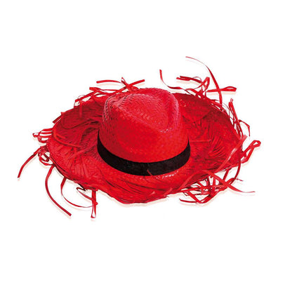 Sombrero de paja blanco con flecos filagarchados y cinta interior