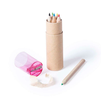 Set de 6 lápices de madera con sacapuntas en estuche natural