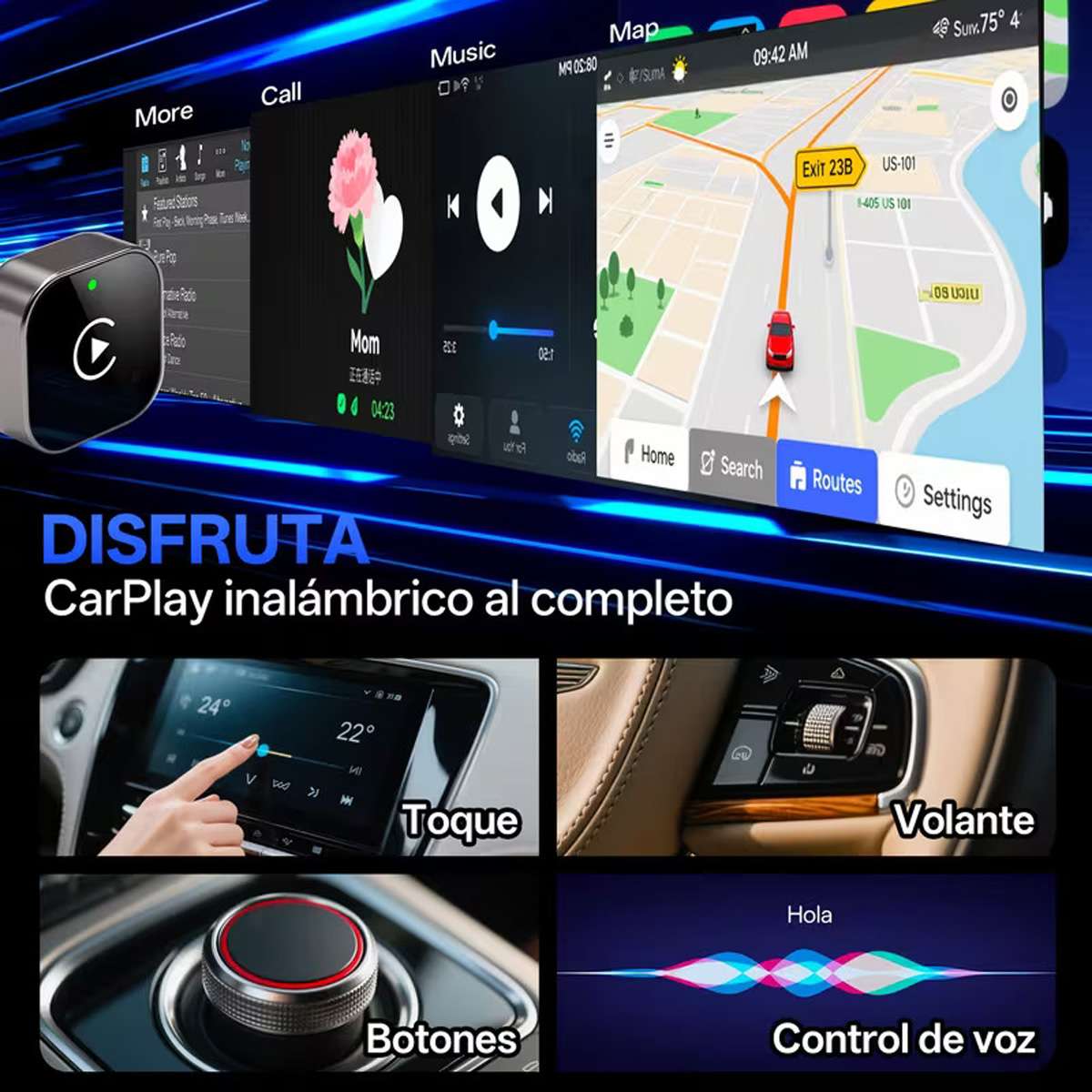 Adaptador Inalámbrico Almalux® CarPlay y Android Auto 2 en 1 | Bluetooth 5.0 y WiFi 5GHz Plug & Play