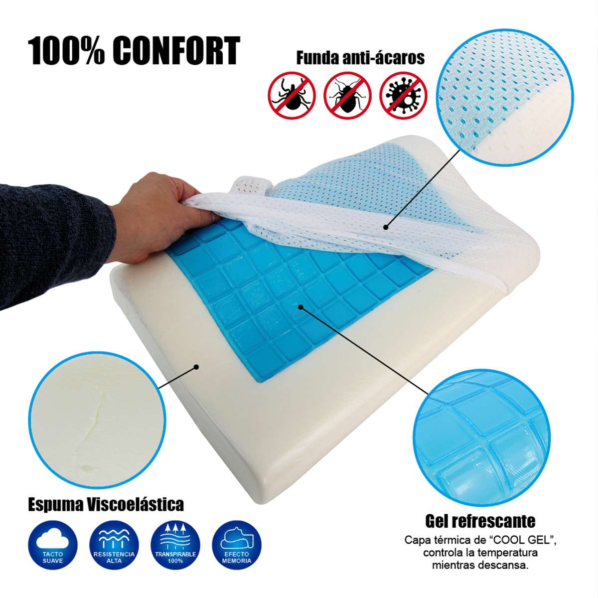 Almohada Viscolástica Almalux® con Gel Refrescante y Efecto Memoria