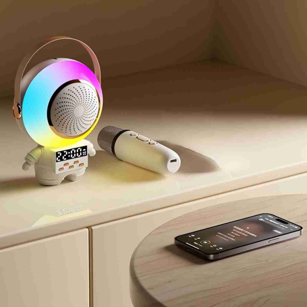 Altavoz Karaoke Almalux® con forma de Astronauta y doble micrófono