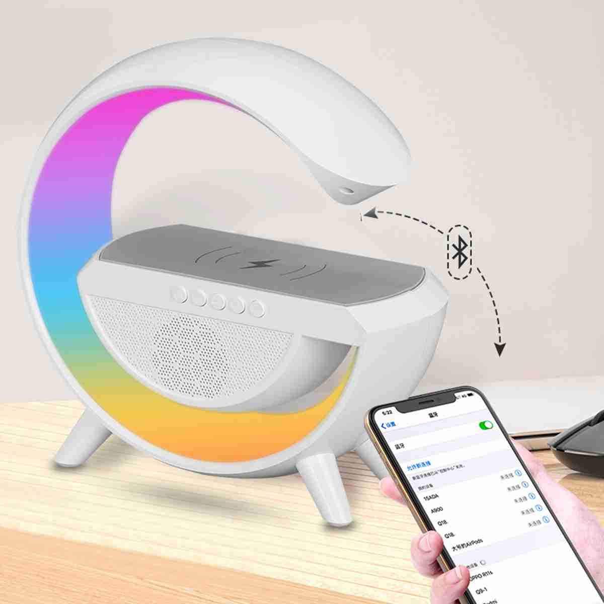 Altavoz Lámpara Bluetooth portátil Almalux® -  Lámpara de mesa, Altavoz y cargador inalámbrico tipo G
