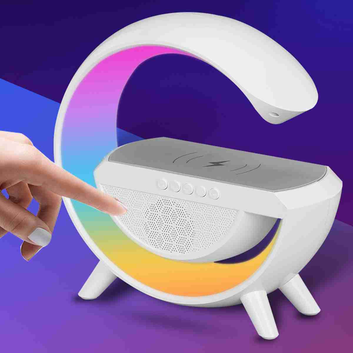 Altavoz Lámpara Bluetooth portátil Almalux® -  Lámpara de mesa, Altavoz y cargador inalámbrico tipo G