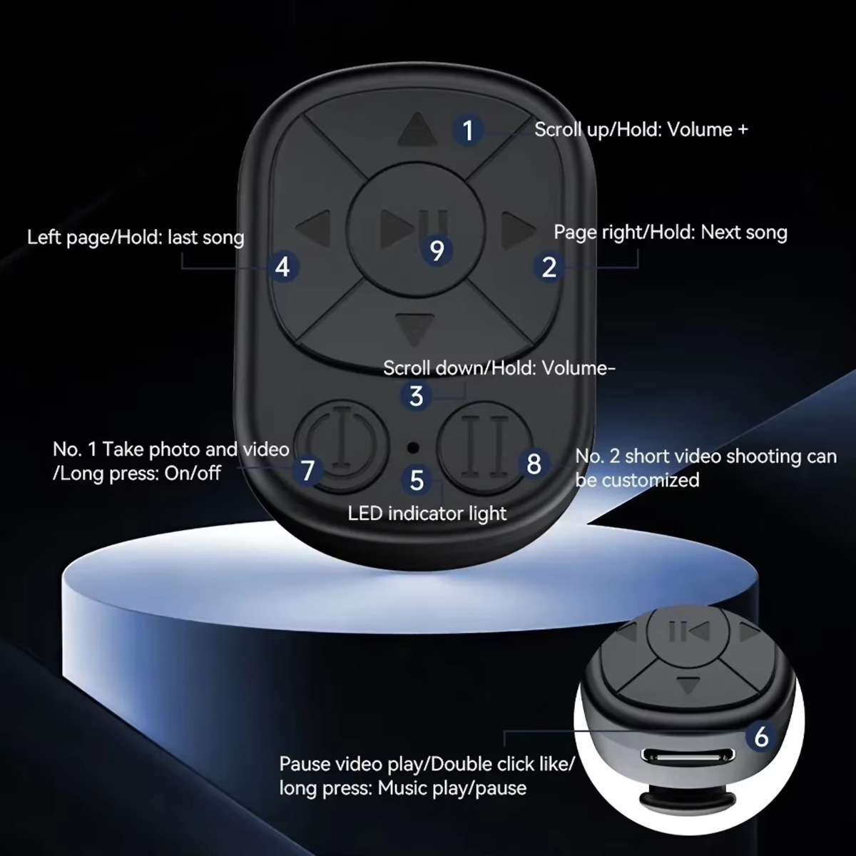 Anillo de Control Remoto Almalux®, Diseño Ergonómico, Control Bluetooth para Controlar Remotamente TikTok, Selfies, Me Gusta, Subir y Bajar