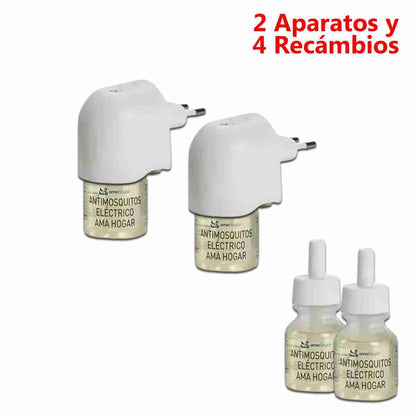 Anti Mosquitos eléctrico Almalux® -  Pack de 2 Aparatos eléctricos con 4 recambios -  Protección para mosquitos común y tigre -  Barrera para mantenerlos alejados