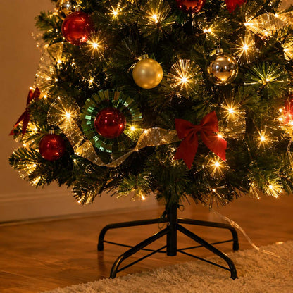Árbol de Navidad Decorado con Luz Integrada de Fibra Óptica – Árbol Navideño Artificial con Iluminación y Base Estable