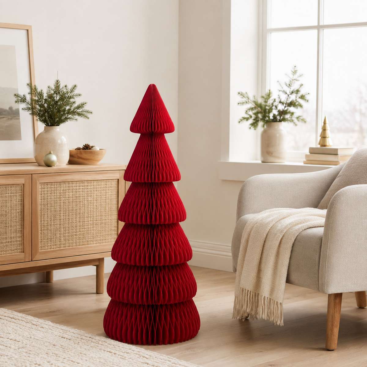 Árbol de Navidad de Papel Rojo Plegable Magnético – Decoración Navideña Reutilizable de Montaje Fácil