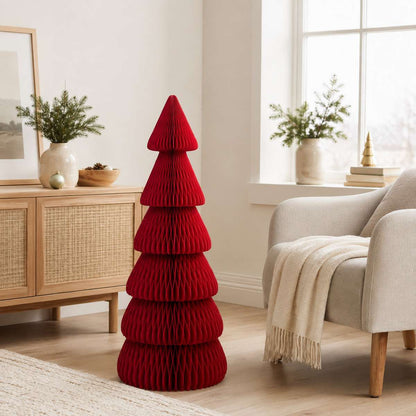 Árbol de Navidad de Papel Rojo Plegable Magnético – Decoración Navideña Reutilizable de Montaje Fácil