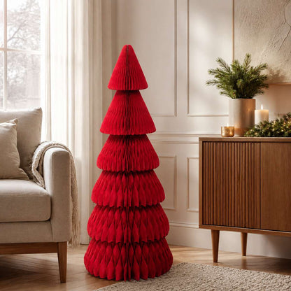 Árbol de Navidad de Papel Rojo Plegable Magnético – Decoración Navideña Reutilizable de Montaje Fácil
