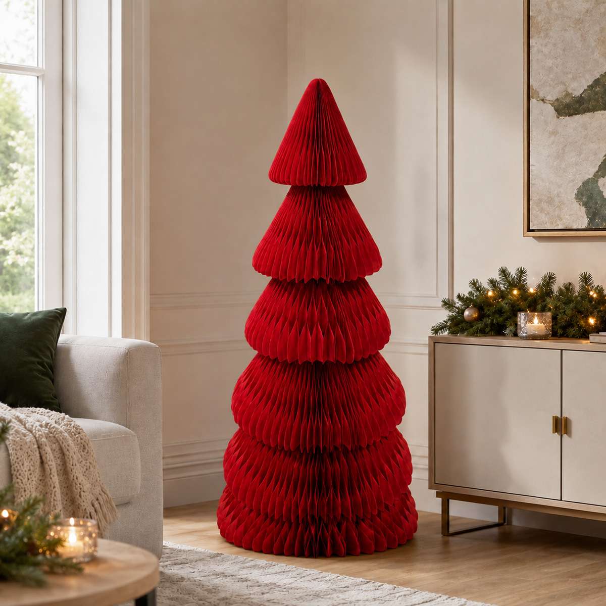 Árbol de Navidad de Papel Rojo Plegable Magnético – Decoración Navideña Reutilizable de Montaje Fácil