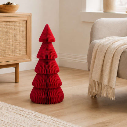 Árbol de Navidad de Papel Rojo Plegable Magnético – Decoración Navideña Reutilizable de Montaje Fácil