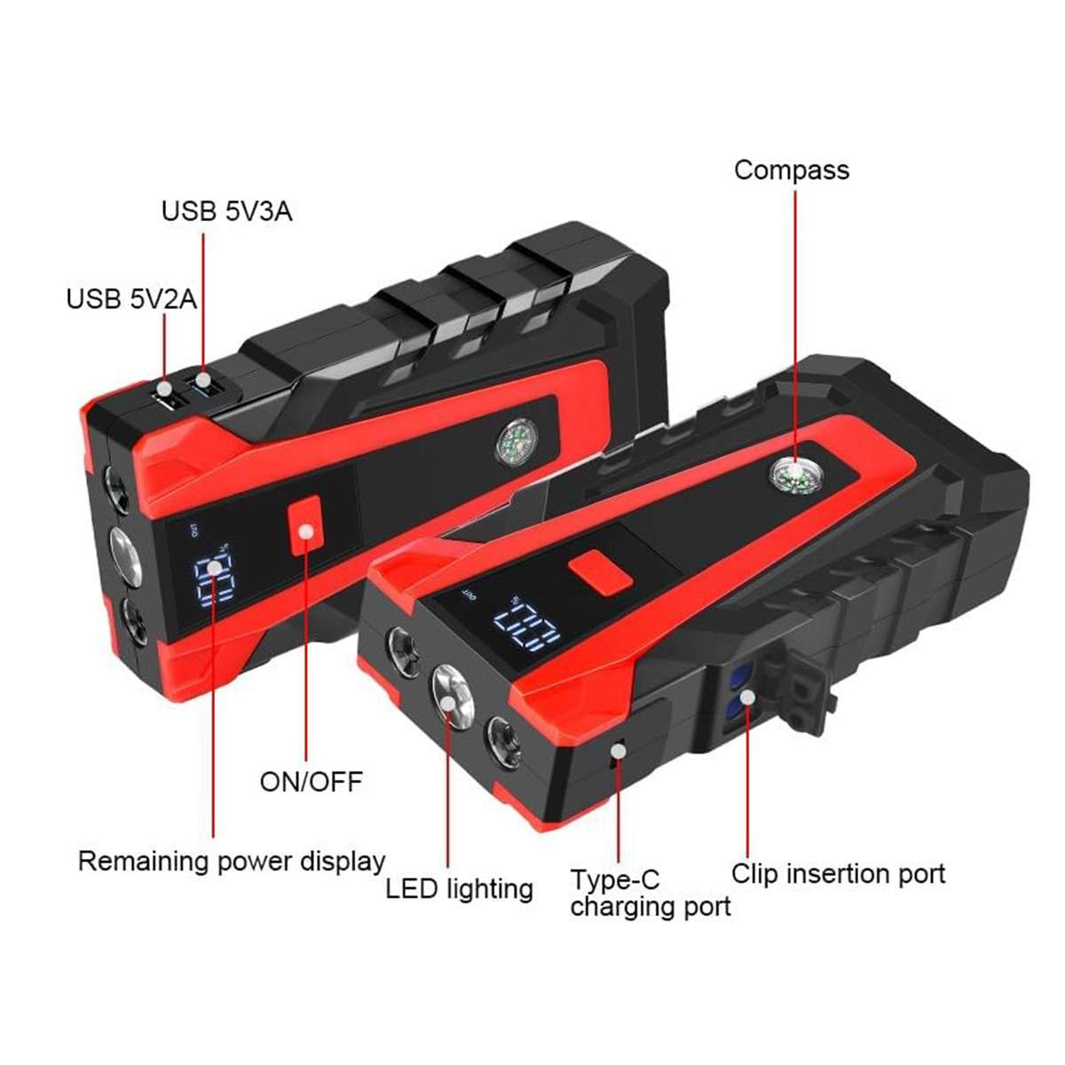 Arrancador de Batería Almalux® 12V 14000 mAh con Pinzas Inteligentes, Power Bank USB, Linterna LED SOS y Estuche