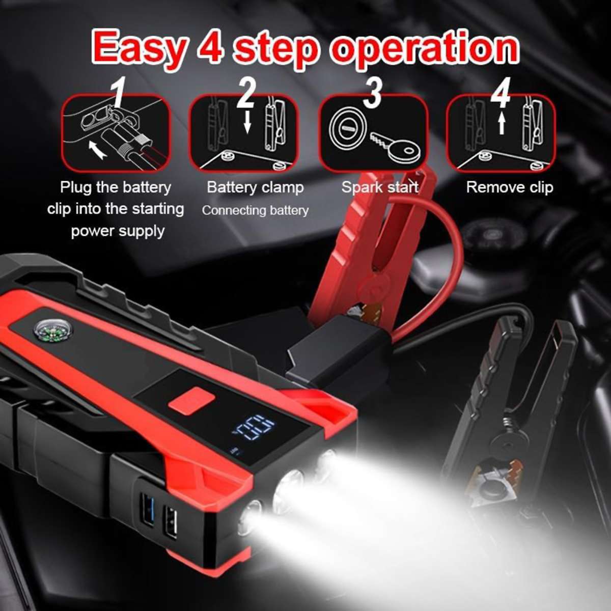 Arrancador de Batería Almalux® 12V 14000 mAh con Pinzas Inteligentes, Power Bank USB, Linterna LED SOS y Estuche