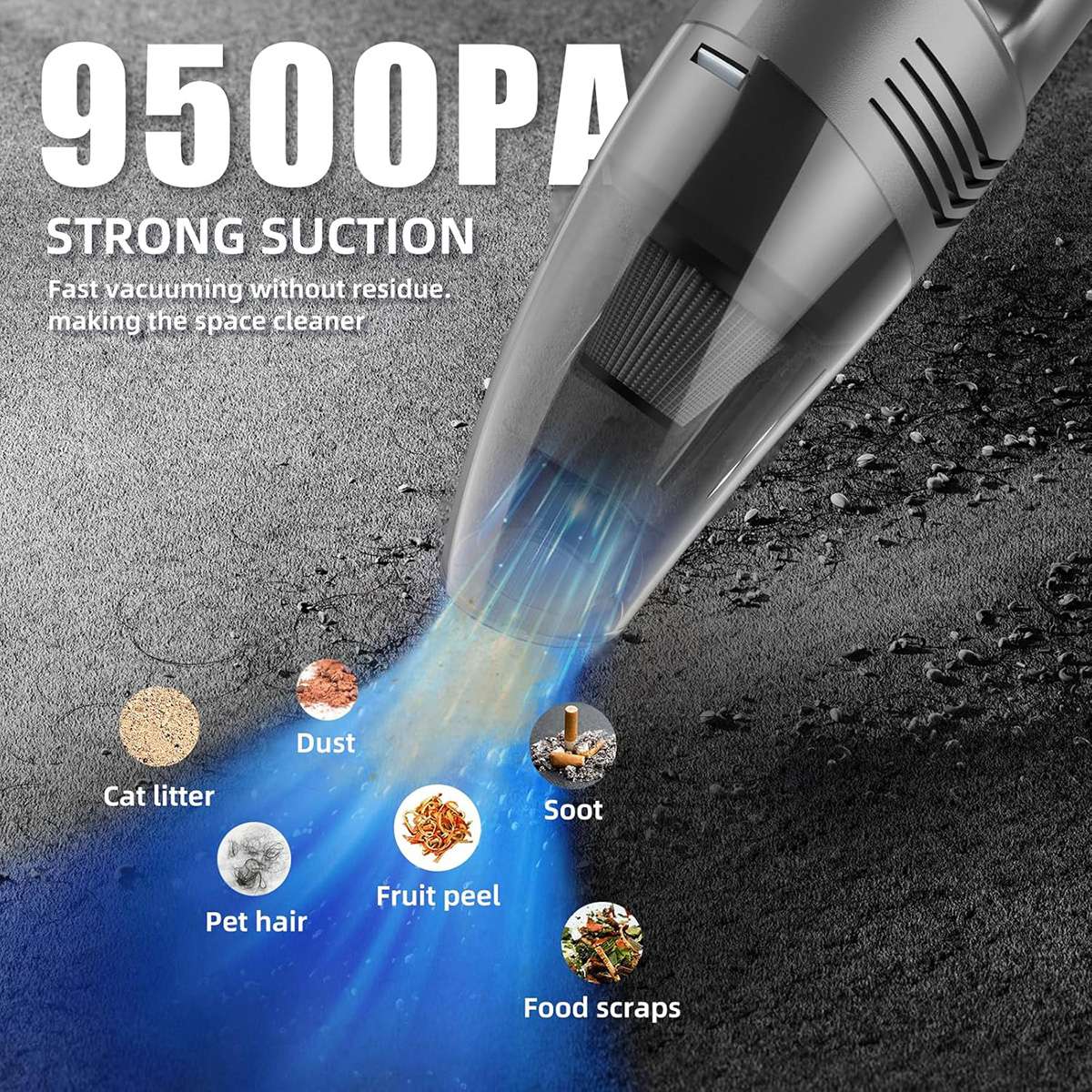 Aspiradora de Mano Inalámbrica Almalux® 120W con Succión 9500Pa, Filtro HEPA Lavable, Carga USB y 5 Accesorios