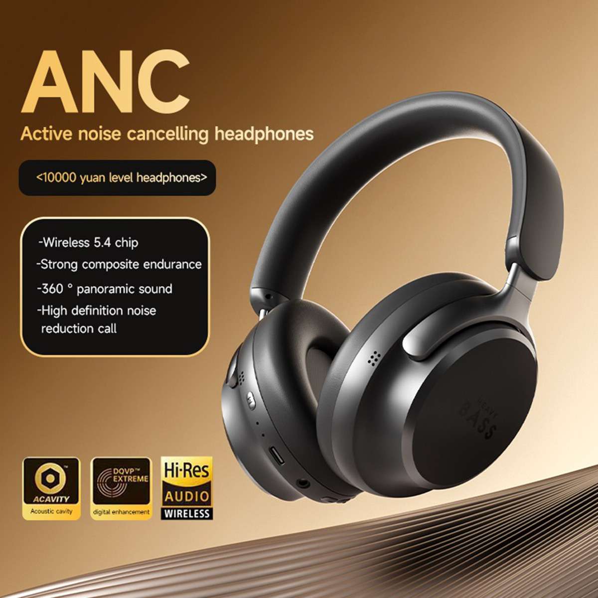 Auriculares Inalámbricos Almalux® BASS100 ANC con Cancelación de Ruido, Bluetooth 5.4, Sonido HiFi 360°, Plegables, Cómodos con Graves Potentes