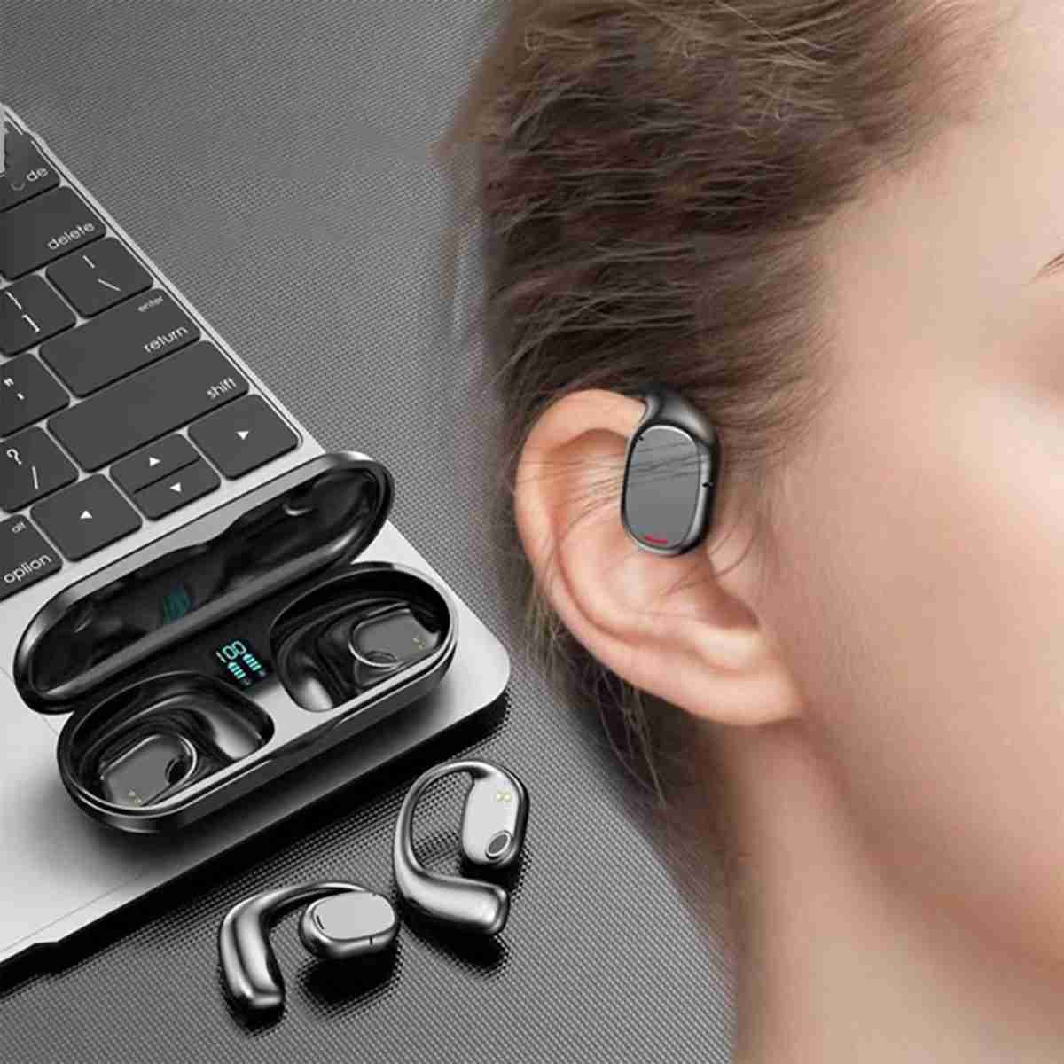 Auriculares Almalux® Bluetooth 5.3 por conducción osea con funda de carga -  12 horas -  impermeables -  inalámbricos para iPhone -  Android y PC -  conciencia de entorno