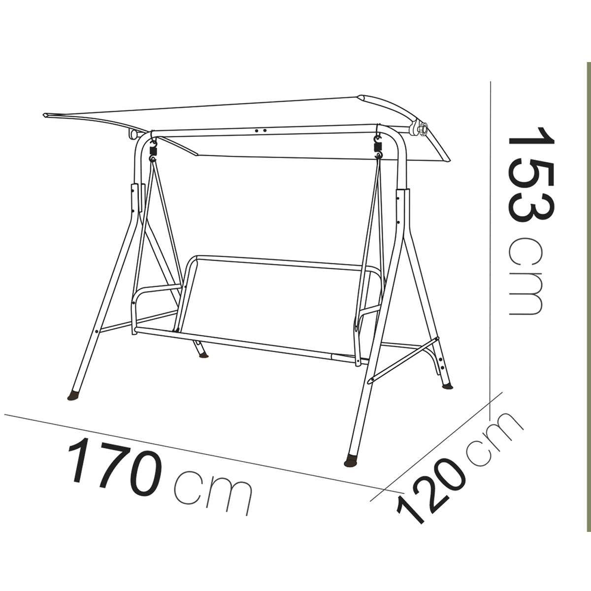 Balancín Antracita Almalux® de 3 Plazas para Jardín, Terraza y Exterior 170 x 120 x 153 cm