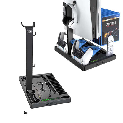 Base de refrigeración Almalux® para PS5 con soporte para auriculares -  cargador de controladores y organizador de juegos