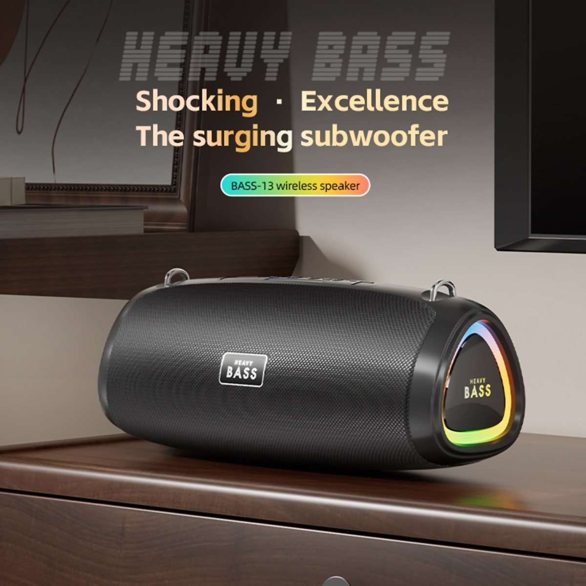 Altavoz Bluetooth portátil Almalux® BASS-13 de 30W con subwoofer y luces LED RGB