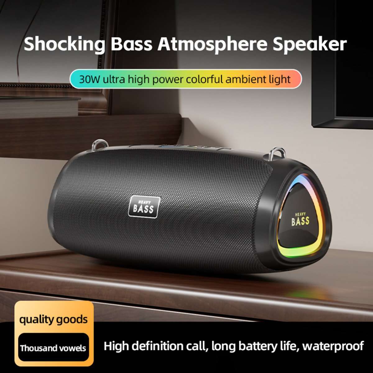 Altavoz Bluetooth portátil Almalux® BASS-13 de 30W con subwoofer y luces LED RGB