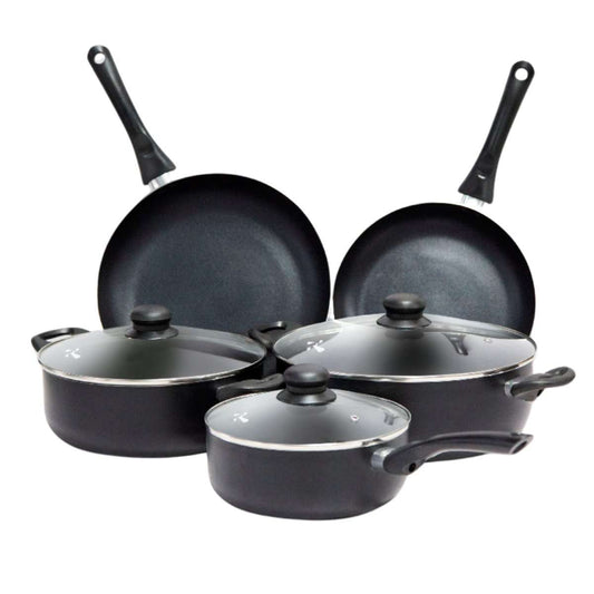 Batería de Cocina Almalux® – 3 Ollas con Tapa + 2 Sartenes Antiadherentes | Compatible con gas, vitrocerámica, eléctrica e inducción | Alta Resistencia