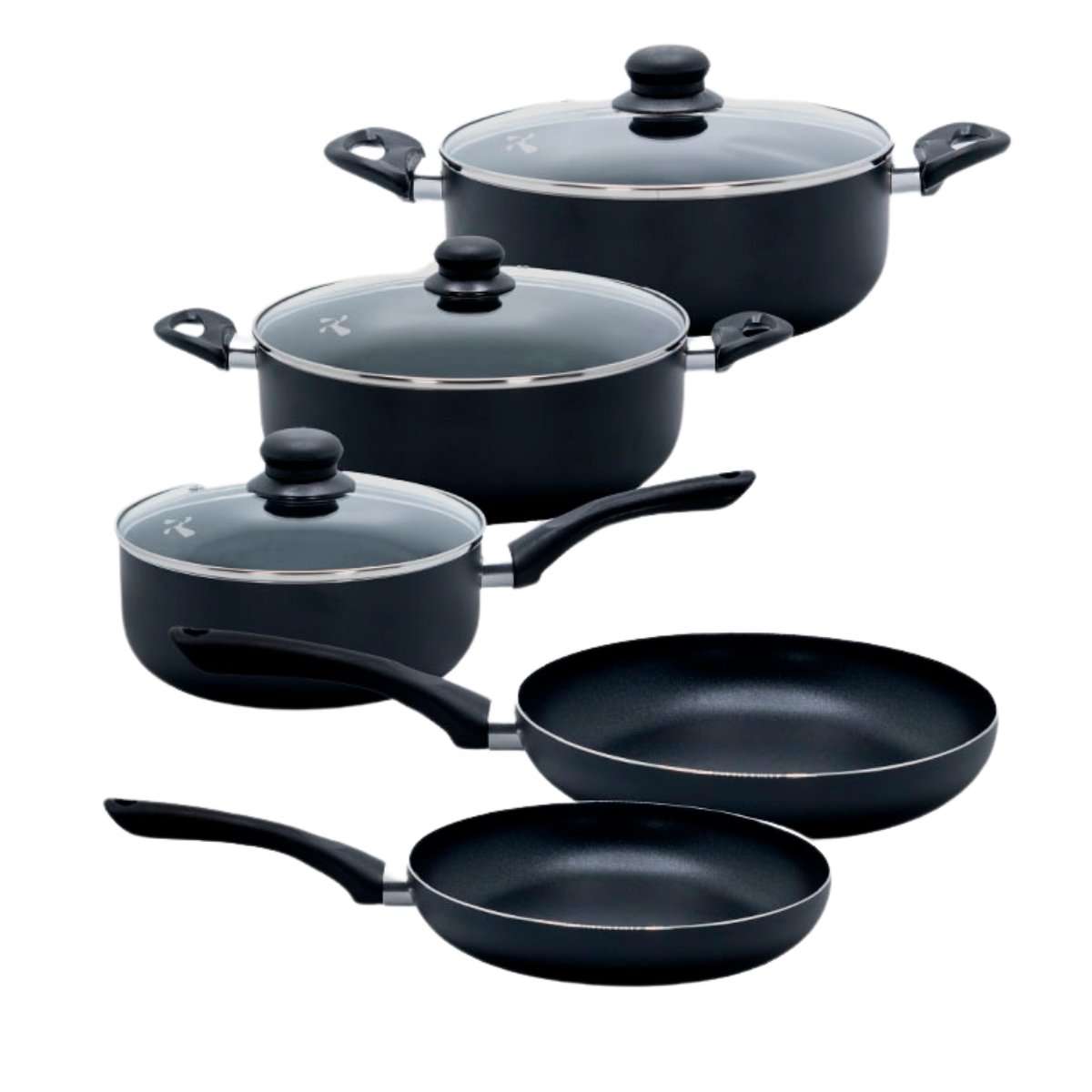 Batería de Cocina Almalux® – 3 Ollas con Tapa + 2 Sartenes Antiadherentes | Compatible con gas, vitrocerámica, eléctrica e inducción | Alta Resistencia