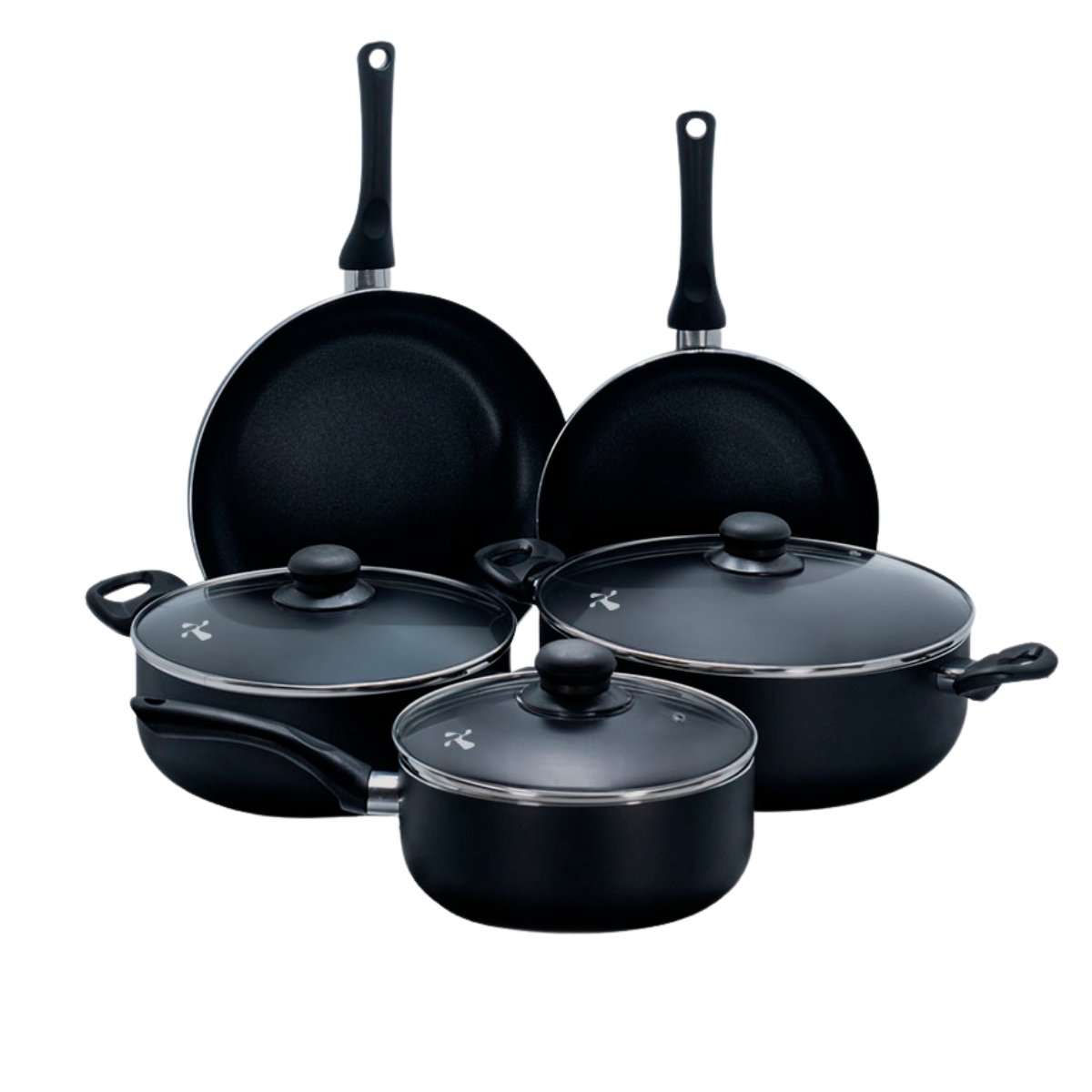 Batería de Cocina Almalux® – 3 Ollas con Tapa + 2 Sartenes Antiadherentes | Compatible con gas, vitrocerámica, eléctrica e inducción | Alta Resistencia