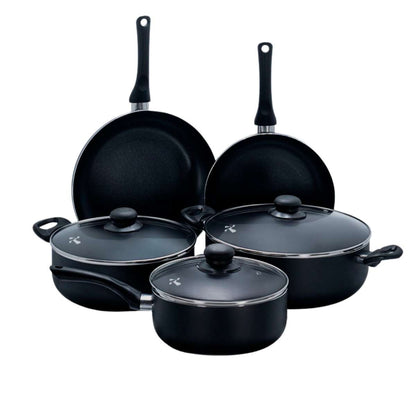Batería de Cocina Almalux® – 3 Ollas con Tapa + 2 Sartenes Antiadherentes | Compatible con gas, vitrocerámica, eléctrica e inducción | Alta Resistencia