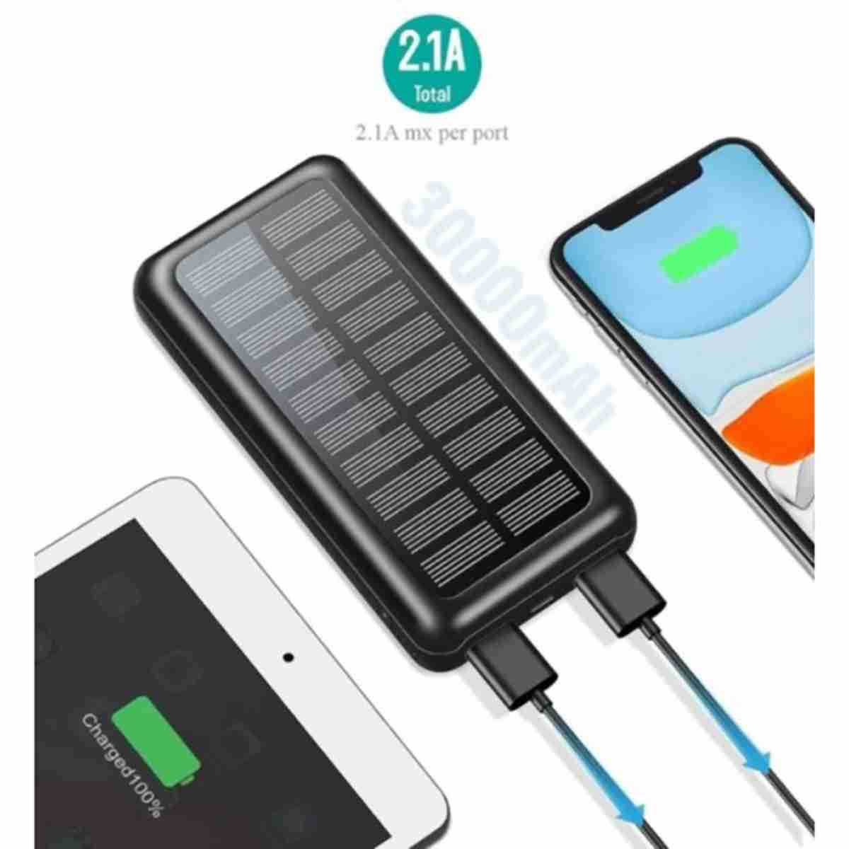 Batería PowerBank Solar Almalux® de 30000mAh -  Cargador Solar Portátil Con Entradas Tipo C Y MicroUSB