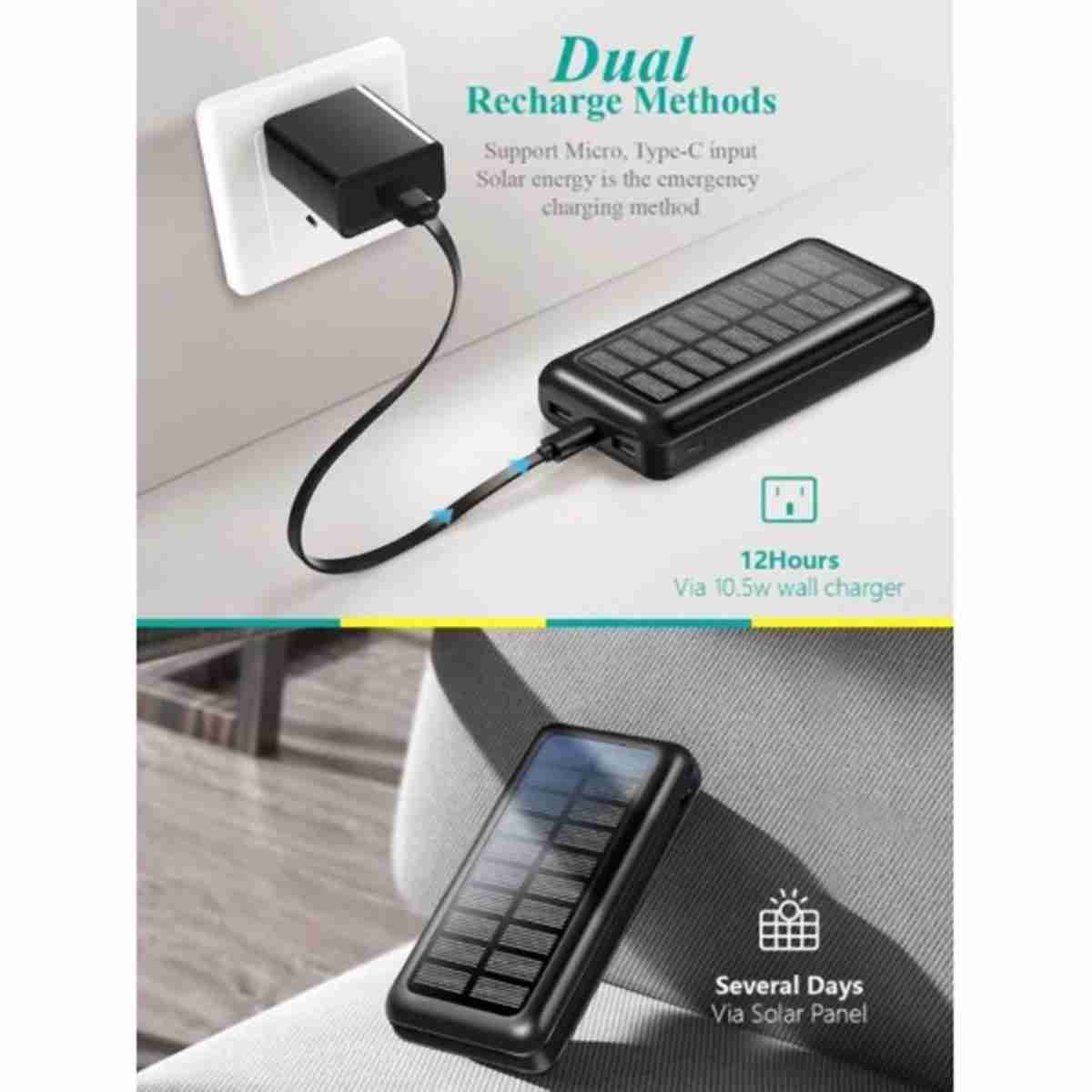 Batería PowerBank Solar Almalux® de 30000mAh -  Cargador Solar Portátil Con Entradas Tipo C Y MicroUSB