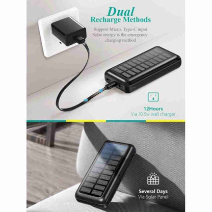Batería PowerBank Solar Almalux® de 30000mAh -  Cargador Solar Portátil Con Entradas Tipo C Y MicroUSB