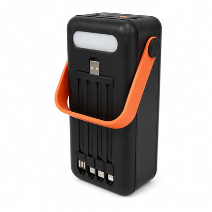 PowerBank Solar 50000 mAh Almalux® con Cables Integrados, Luz LED y 4 Puertos USB – Batería Externa Portátil de Alta Capacidad