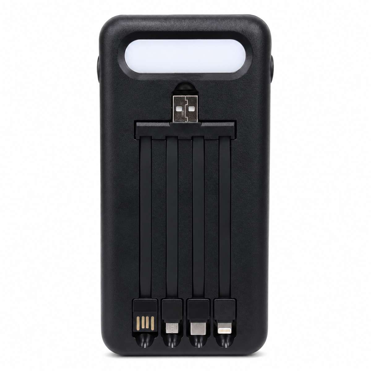 PowerBank Solar 50000 mAh Almalux® con Cables Integrados, Luz LED y 4 Puertos USB – Batería Externa Portátil de Alta Capacidad