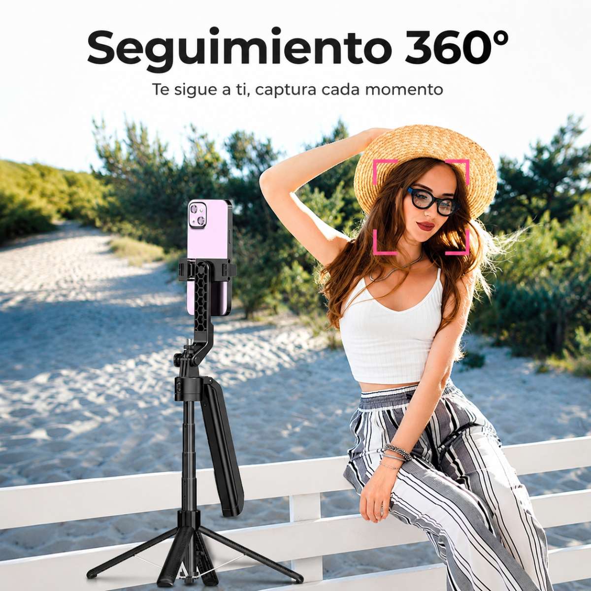 Trípode Palo Selfie Almalux® con Seguimiento Facial IA 360° - Cuadrípode Extensible de 1,8m con Control Remoto Inalámbrico, 4 Patas Metálicas Estables y Soporte Giratorio para Móvil y Cámara