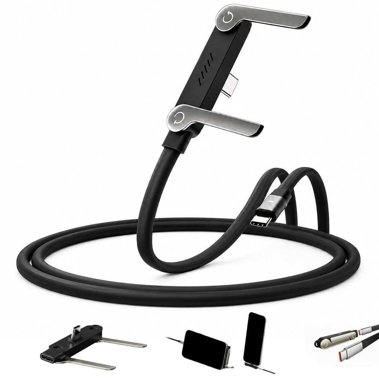 Cable USB-C a USB-C 2 en 1 Almalux® 240W con soporte invisible integrado, adaptador desmontable y carga rápida PD
