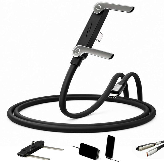 Cable USB-C a USB-C 2 en 1 Almalux® 240W con soporte invisible integrado, adaptador desmontable y carga rápida PD