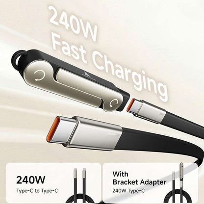 Cable USB-C a USB-C 2 en 1 Almalux® 240W con soporte invisible integrado, adaptador desmontable y carga rápida PD