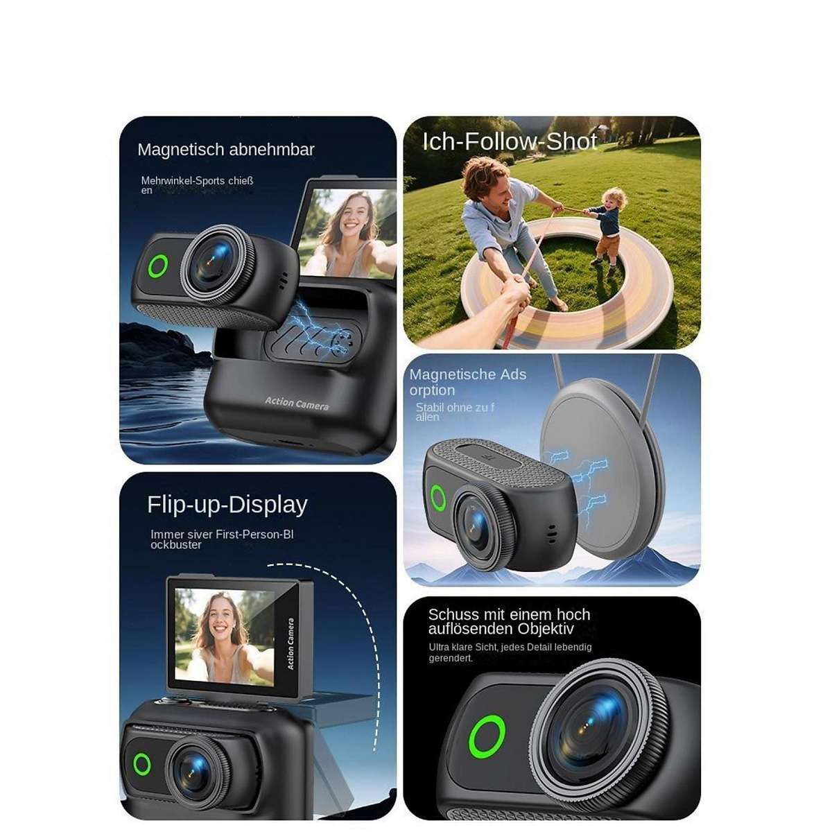 Cámara Mini Vlogging 1080P Magnética con Pantalla Abatible, WiFi y Grabación POV Manos Libres para Deporte y Uso Diario