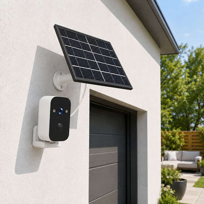 Cámara de Seguridad IP Almalux® Exterior Solar WiFi Full HD con Panel Solar, Batería Recargable, Visión Remota y Giro Horizontal 180°