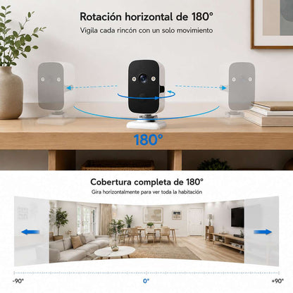 Cámara de Seguridad IP Almalux® Exterior Solar WiFi Full HD con Panel Solar, Batería Recargable, Visión Remota y Giro Horizontal 180°