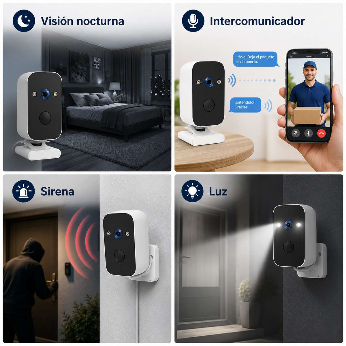 Cámara de Seguridad IP Almalux® Exterior Solar WiFi Full HD con Panel Solar, Batería Recargable, Visión Remota y Giro Horizontal 180°