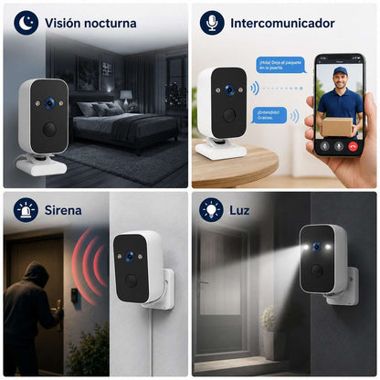 Cámara de Seguridad IP Almalux® Exterior Solar WiFi Full HD con Panel Solar, Batería Recargable, Visión Remota y Giro Horizontal 180°