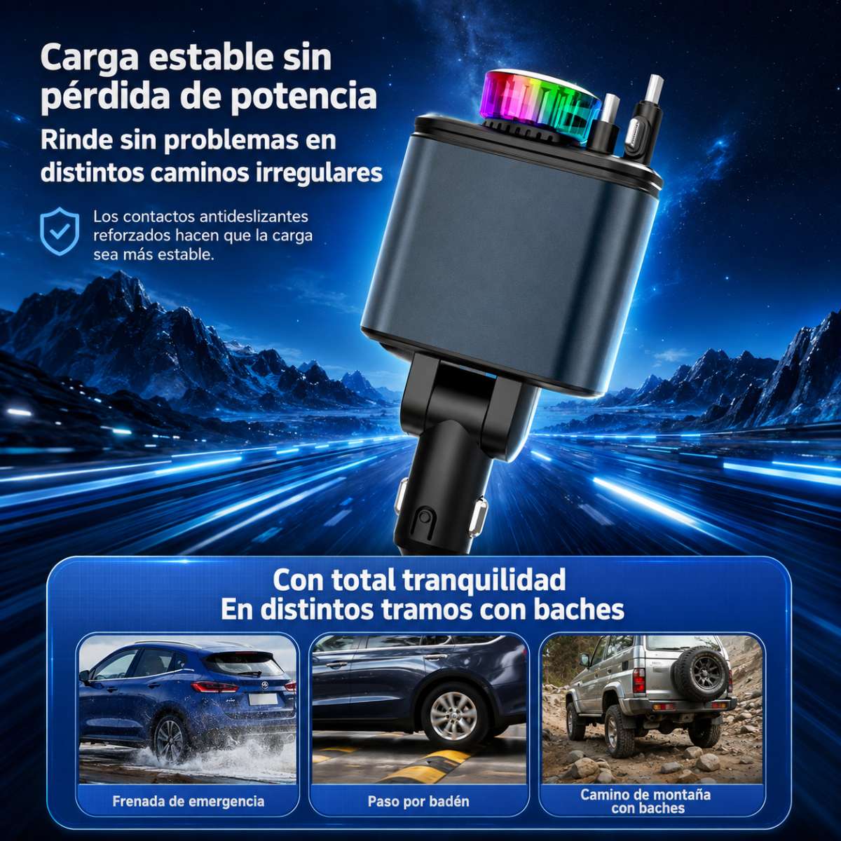 Cargador de Coche Almalux® Rápido 180W con Difusor de Aroma, Luz Ambiente y Cables Retráctiles USB-C/Lightning – Cargador Mechero 12V-24V para Móvil y Camión