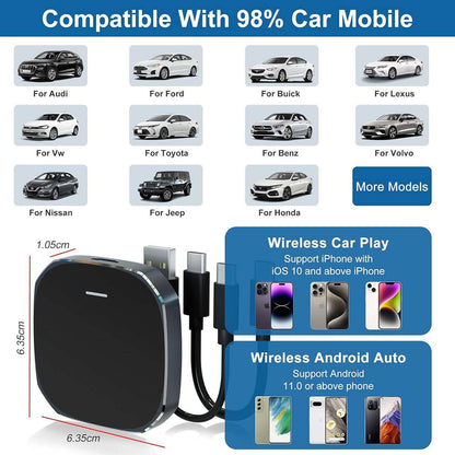 Adaptador inalámbrico Almalux® Mini CarPlay Box 2025 – CarPlay y Android Auto sin cables | Streaming con Netflix y YouTube | Plug & Play