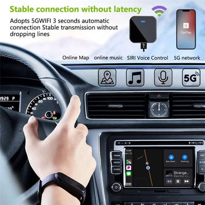 Adaptador Inalámbrico Almalux® para CarPlay y Android Auto – Conexión a la pantalla inteligente de tu coche sin cables, Automática, Bluetooth 5.0 y Alta Velocidad de 5.8GHz