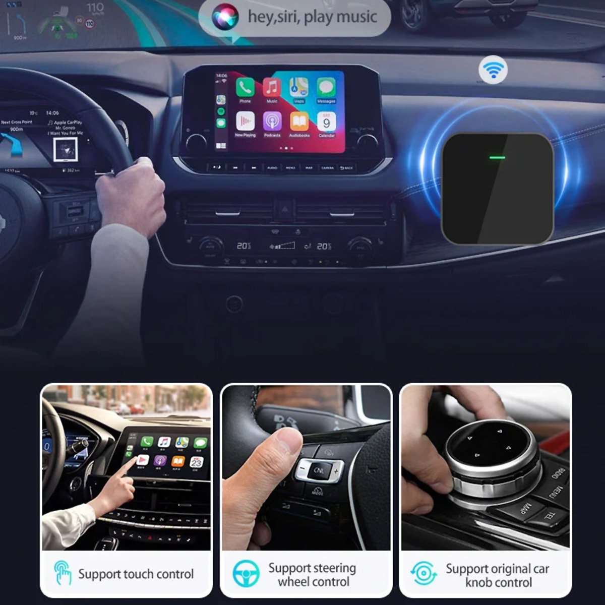 Adaptador Inalámbrico Almalux® para CarPlay y Android Auto – Conexión a la pantalla inteligente de tu coche sin cables, Automática, Bluetooth 5.0 y Alta Velocidad de 5.8GHz