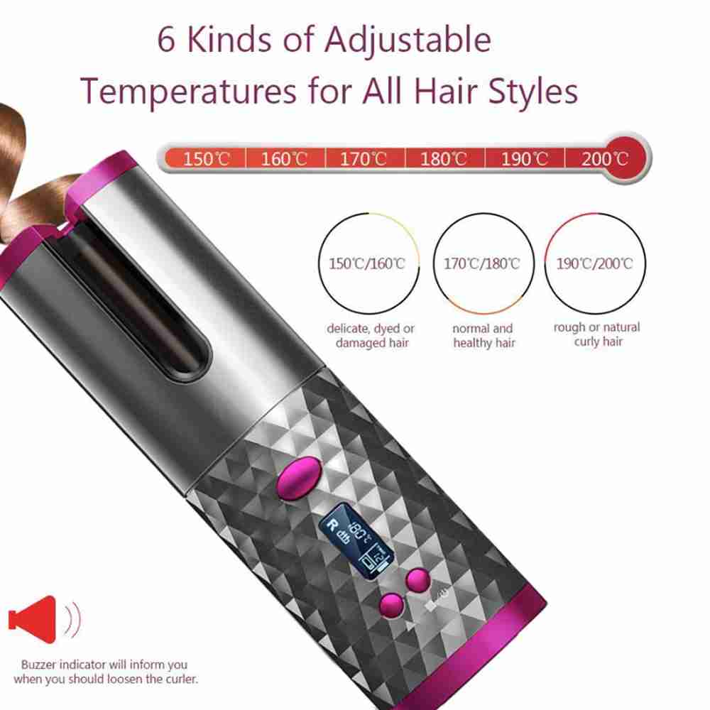 Cepillo de Pelo Rizador Automatico Recargable por USB Almalux® Rosa QM600