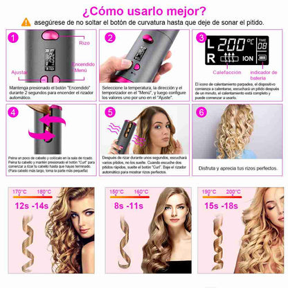 Cepillo de Pelo Rizador Automatico Recargable por USB Almalux® Blanco QM600