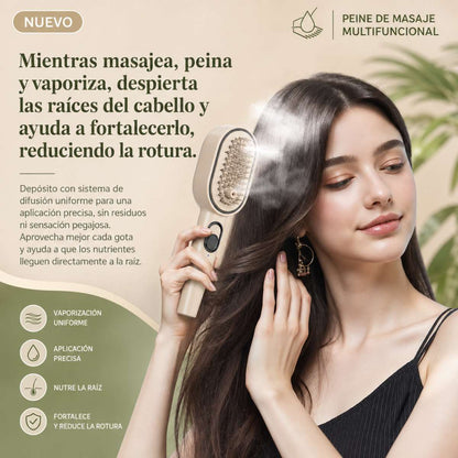 Cepillo de Masaje Almalux® Multifuncional con Pulverización, Cepillo Capilar Recargable USB-C con Depósito de 10 ml, Antienredos, Antiestático y Masajeador de Cuero Cabelludo