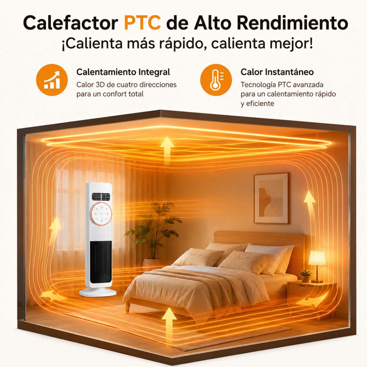 Calefactor Cerámico Almalux® PTC de Torre 2000W con Mando a Distancia, Humidificador, Ventilador Frío/Calor, Oscilación 180°, Temporizador y Efecto Llama 3D